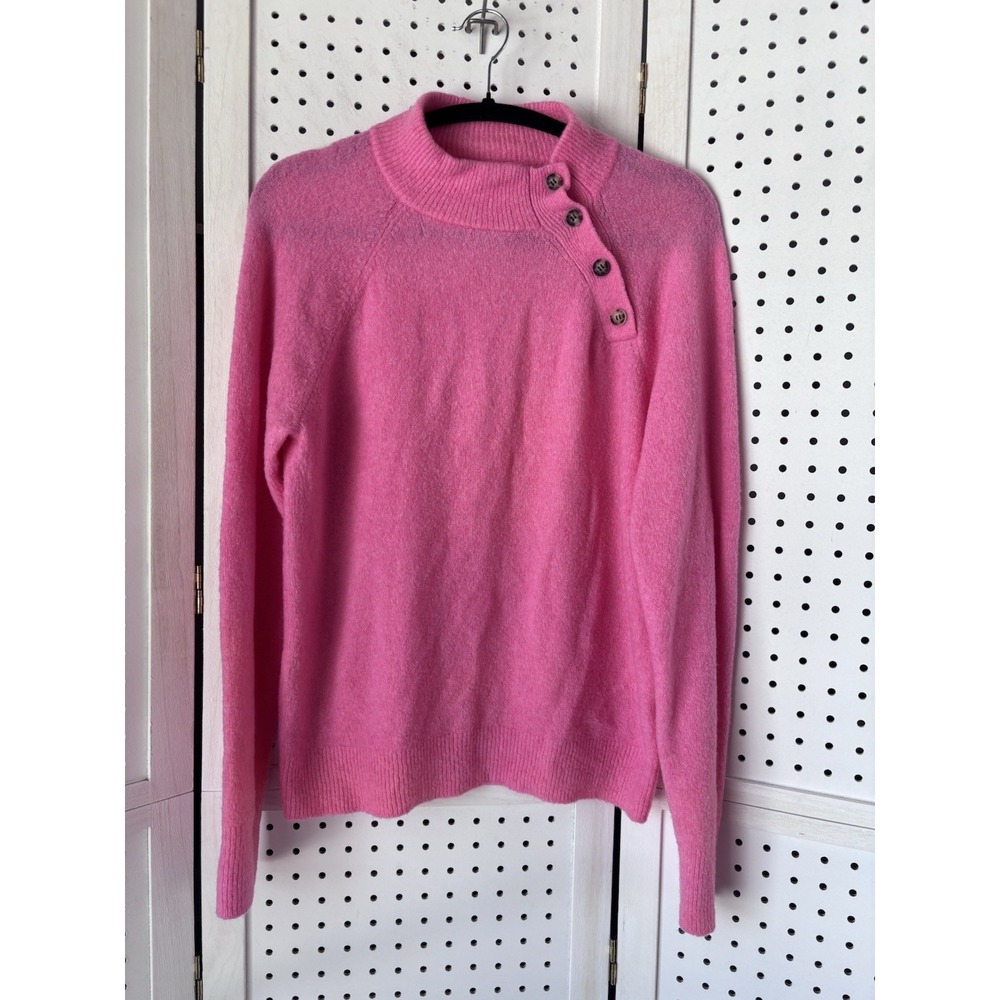 J.‎ Crew Acrylic Wool Blend Women's M Pink Asymetrical Button Mock Sweater Soft